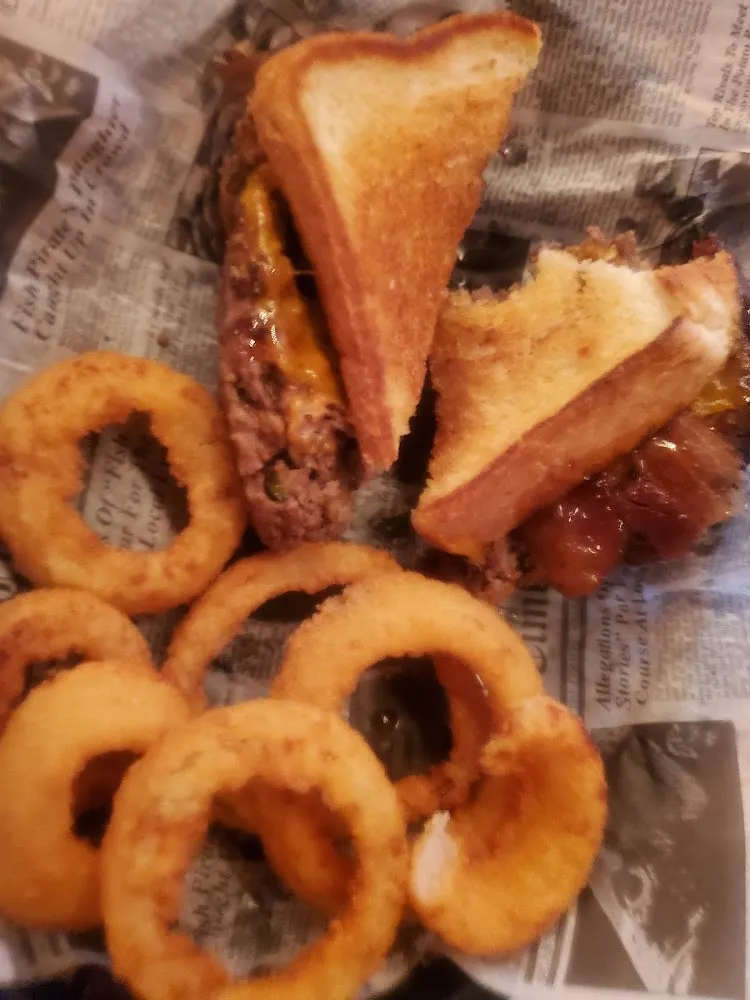 Meatloaf Sandwich and Onion Rings